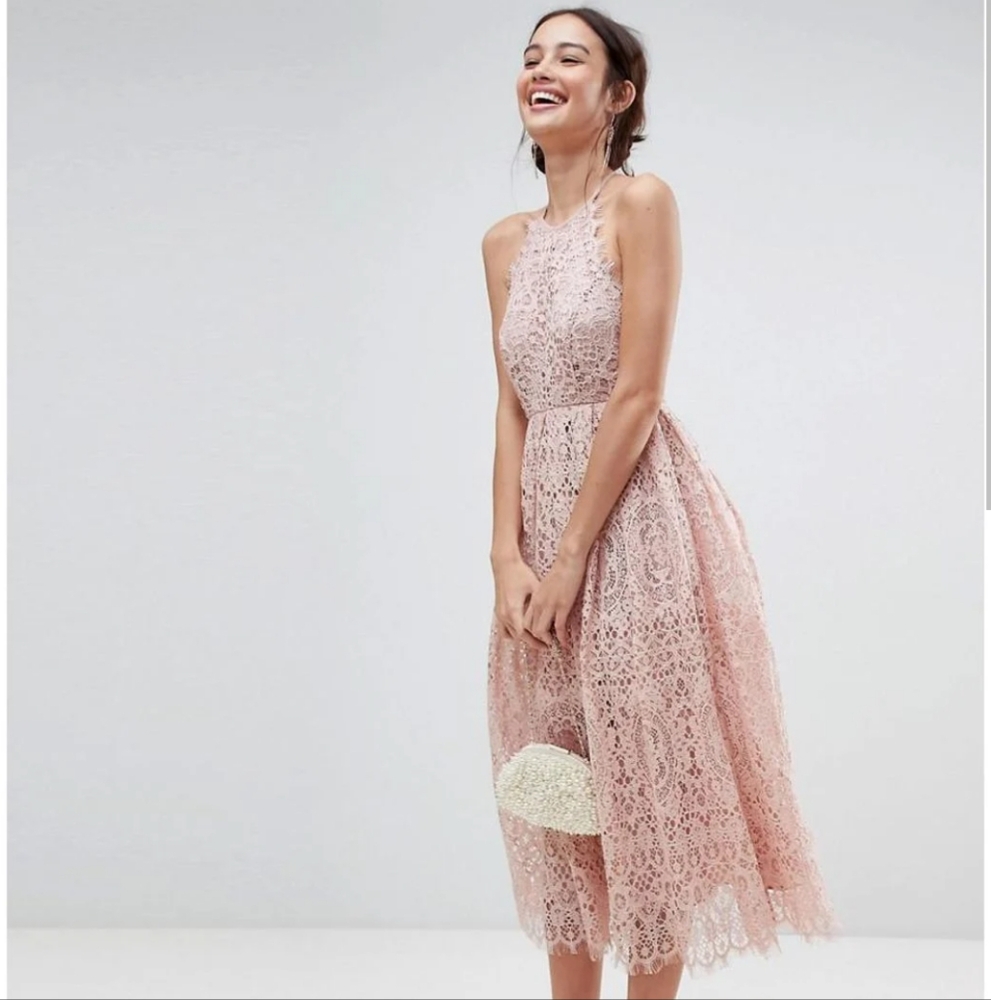 Asos Lace Pinny Scallop Edge Midi Dress